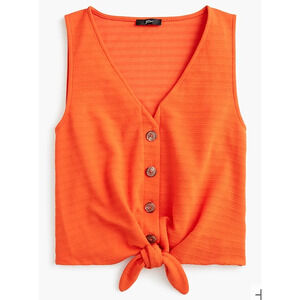 J. Crew Tie Front Tank Top Button Front Sleeveless  Blouse Orange Medium